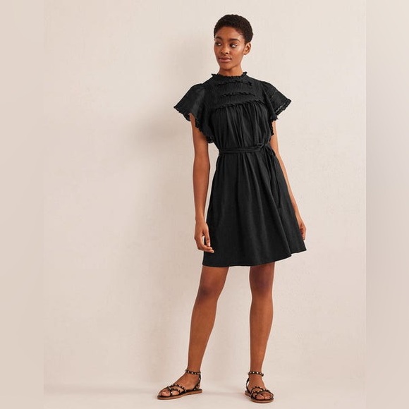 NWT Boden Black Trim Detail Flutter Sleeve Jersey Mini Dress Size 10 - Picture 4 of 11